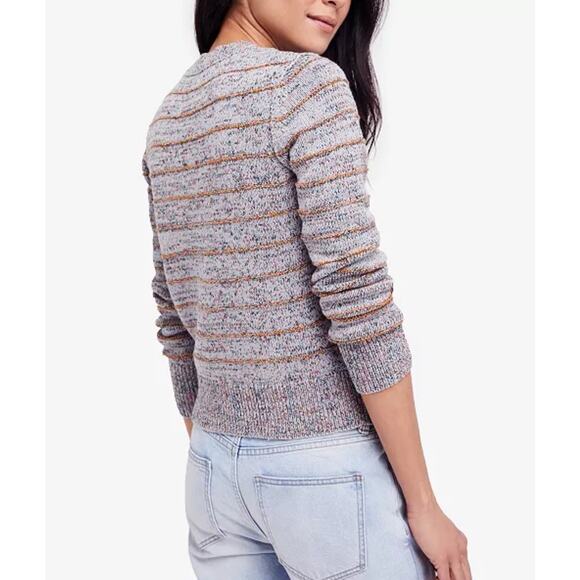 Free People Women's Ivory Zig Zag Cotton Knit Sweater Pullover Jumper Size M - Picture 2 of 9